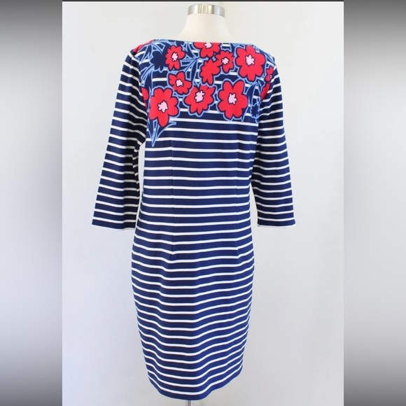NWT Talbots Navy Stripes and Flowers Shift Dress 3/4 Sleeve Cotton MP​​​ - Picture 5 of 7